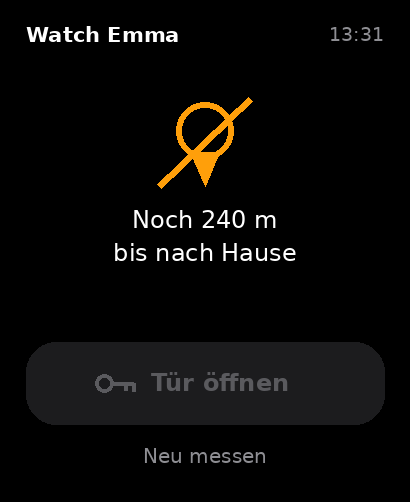 Ansicht außerhalb des Radius mit Entfernungsangabe